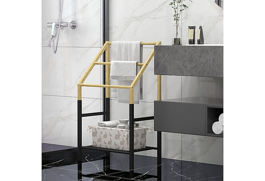 HOMCOM Handtuchhalter 3-stöckiger Handtuchregal aus Bambus mit Ablagefläche günstig online kaufen