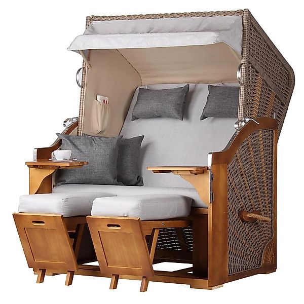 bene,iving Strandkorb Komplettset Schleswig Pinie Zweisitzer PE Mokka Model günstig online kaufen