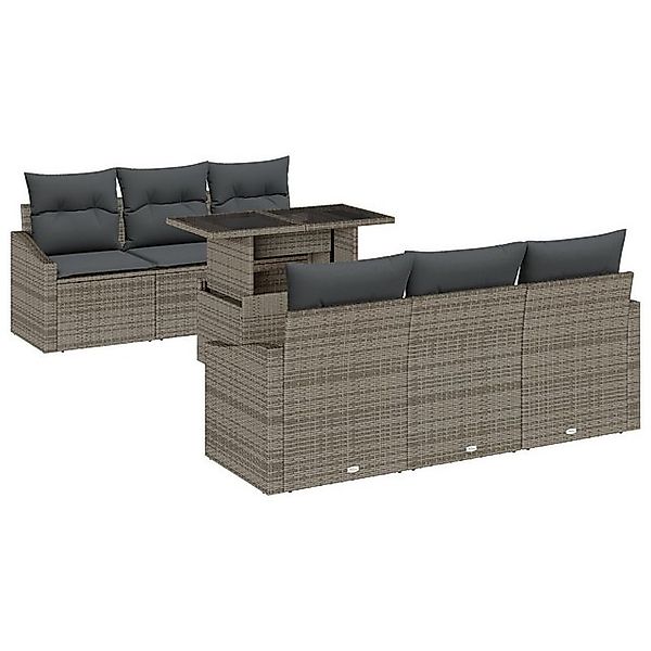 vidaXL Loungesofa 7-teiliges Garten Sofaset mit Kissen graues Poly Rattan, günstig online kaufen