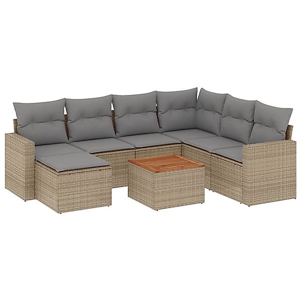 vidaXL 8-Tlg Garten-Sofagarnitur mit Kissen Beige Poly Rattan 3256570 günstig online kaufen