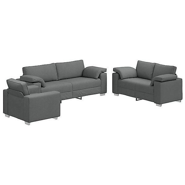 vidaXL Sofa 3-tlg. Sofagarnitur mit Kissen Dunkelgrau Stoff, 3 Teile günstig online kaufen