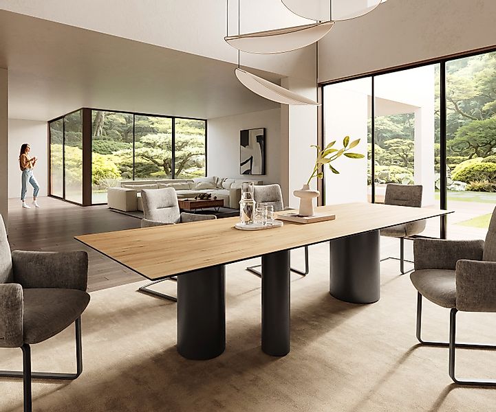 Esstisch Edge 300x100 Keramik Laminam® Sabbia Eichefarbig Troa Metall Effek günstig online kaufen