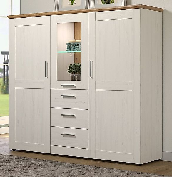 Furn.Design Highboard Cloud (Vitrinenschrank in Pinie weiß Landhaus und Art günstig online kaufen