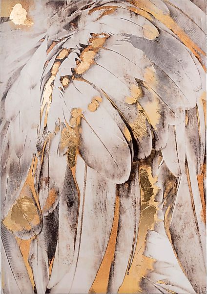 Myflair Möbel & Accessoires Ölbild "Gemälde Federn, weiß/goldfarben", Bild günstig online kaufen