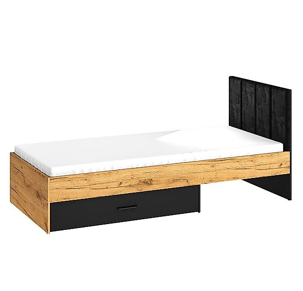 Lomadox Bettgestell CASPER-131, 90x200cm, Velours-Kopfteil, schwarz mit Eic günstig online kaufen