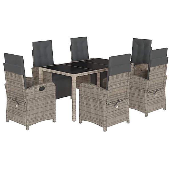 vidaXL 7-Tlg Garten-Essgruppe mit Kissen Grau Poly Rattan 3212465 günstig online kaufen