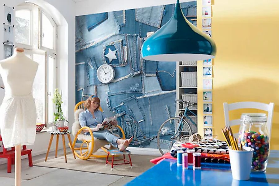 Komar Fototapete »Jeans - Größe 368 x 254 cm« bedruckt glatt Wohnzimmer, Sc günstig online kaufen