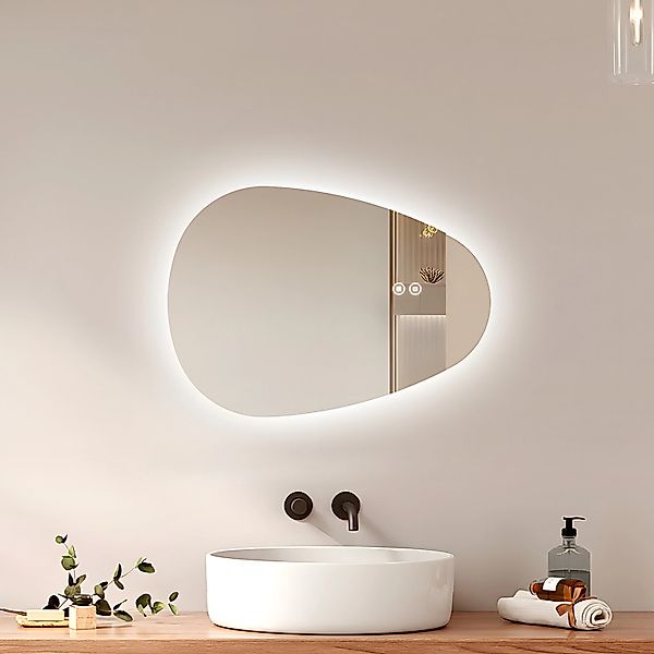 Emke LED Badspiegel mit Anti-Beschlag 60 x 45 cm Asymmetrisch Spiegel mit 3 günstig online kaufen