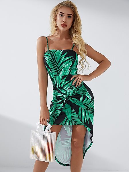 YOINS Green Tropical Backless Twist Ärmelloser Gurt Kleid günstig online kaufen