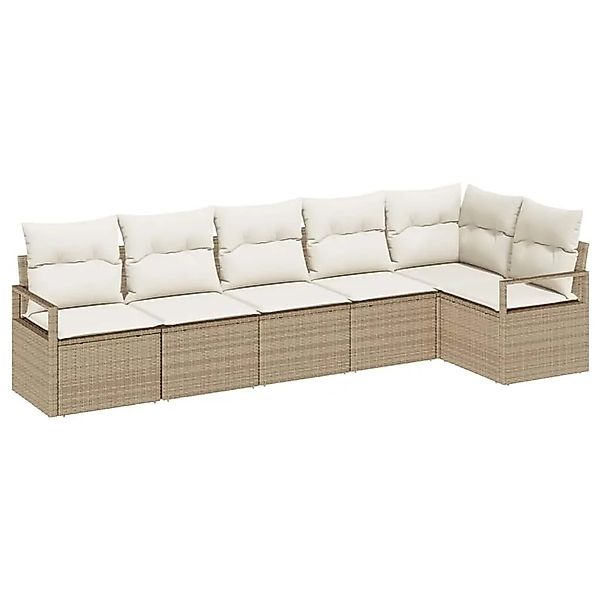 vidaXL Gartensofa-Set mit Kissen 6 Stk Beige und Weiß Poly-Rattan 3355070 günstig online kaufen