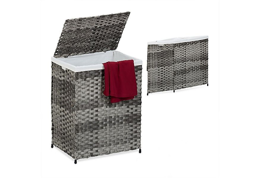 relaxdays Wäschekorb Rattan Optik 90 l, grau günstig online kaufen