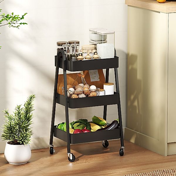 HOMCOM Servierwagen mit 3 Ebenen, Rollen, günstig online kaufen