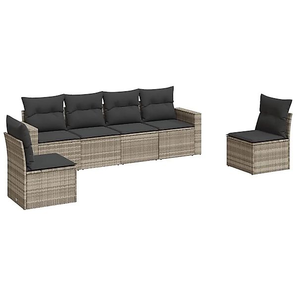 vidaXL 6-Tlg Garten-Sofagarnitur mit Kissen Hellgrau Poly Rattan 3251149 günstig online kaufen
