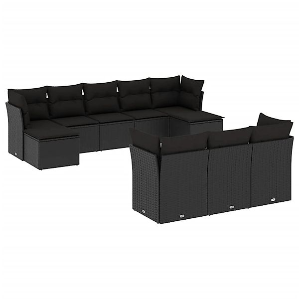 vidaXL 10-Tlg Garten-Sofagarnitur mit Kissen Schwarz Poly Rattan 3218325 günstig online kaufen