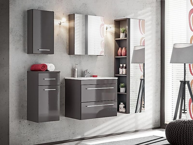 Graues Badezimmerhochschrank - B30 x T31 x H61 cm - MOLLY günstig online kaufen