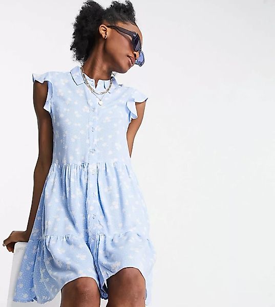 Stradivarius – Ärmelloses, geblümtes Kleid in Blau günstig online kaufen
