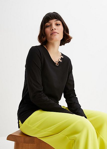 bonprix Langarmshirt bequeme Passform, Langarm-Design, mit Ösen-Details günstig online kaufen