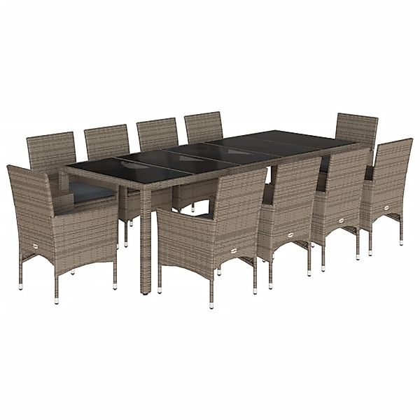vidaXL 11-Tlg Garten-Essgruppe mit Kissen Grau Poly Rattan Glas 3278592 günstig online kaufen