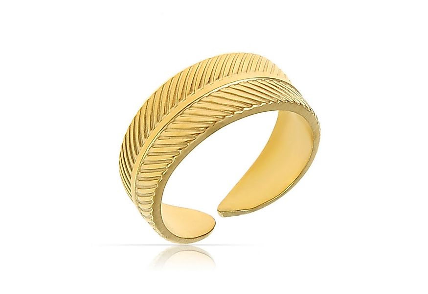 Made by Nami Fingerring Breiter Goldener Boho Edelstahl Ring mit Fächer Mus günstig online kaufen