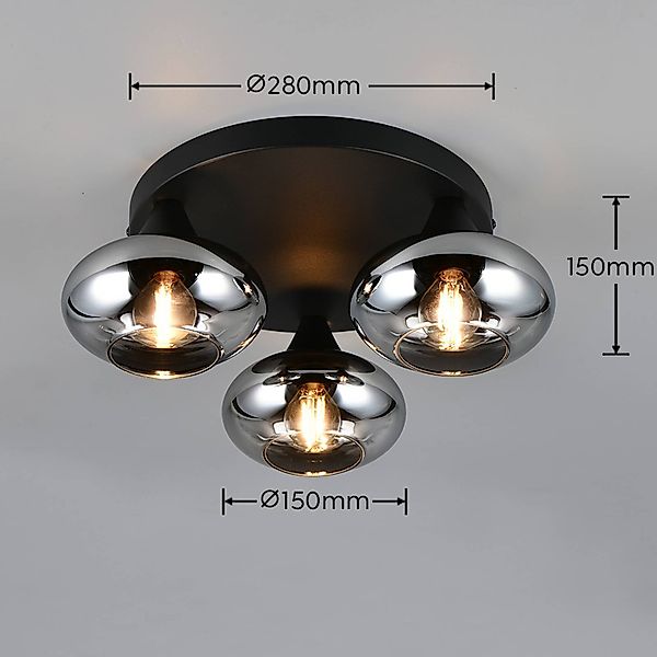 Deckenleuchte Divina, rauchfarbig, Ø 39 cm, 3-flammig, Glas günstig online kaufen