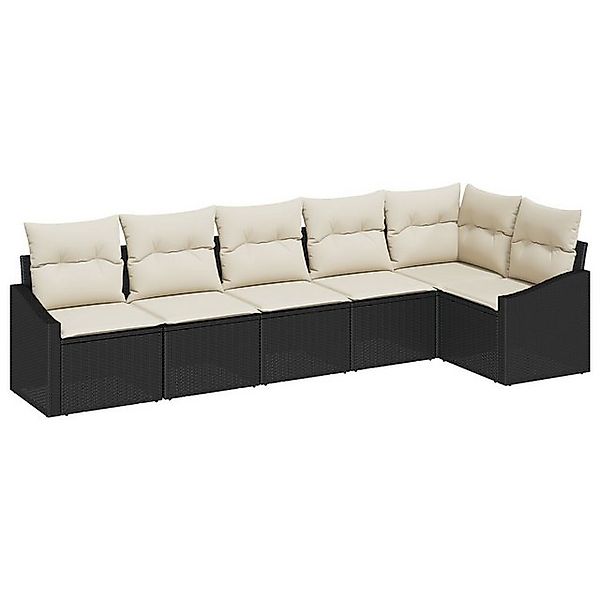 vidaXL Loungesofa 6-teiliges Garten-Esszimmer Set mit Kissen - Schwarzes Po günstig online kaufen