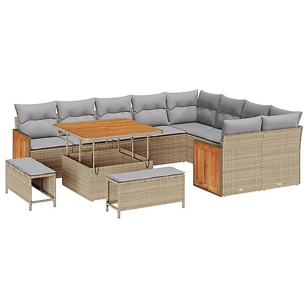 vidaXL Gartensofa-set mit Kissen 13-Tlg Beige und Hellgrau Poly-Rattan 3365 günstig online kaufen