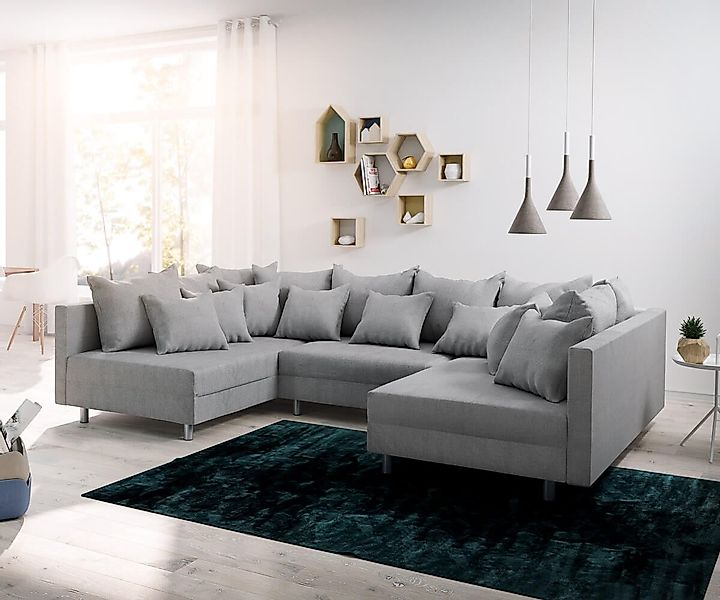 Wohnlandschaft Clovis Grau Flachgewebe Modulsofa günstig online kaufen
