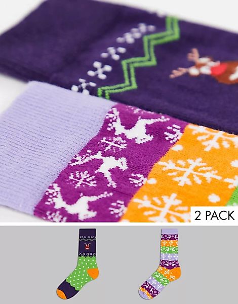 ASOS DESIGN – 2er-Pack Socken mit weihnachtlichem Norwegermuster und Rentie günstig online kaufen