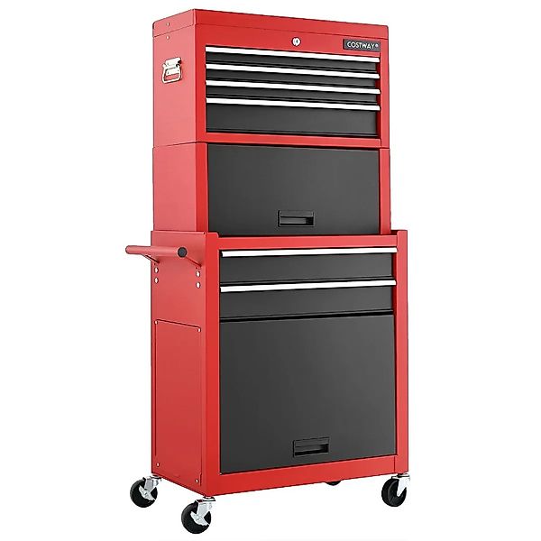 Costway Werkstattwagen 2 In 1 mit Koffer & 9 Fächern Rot günstig online kaufen