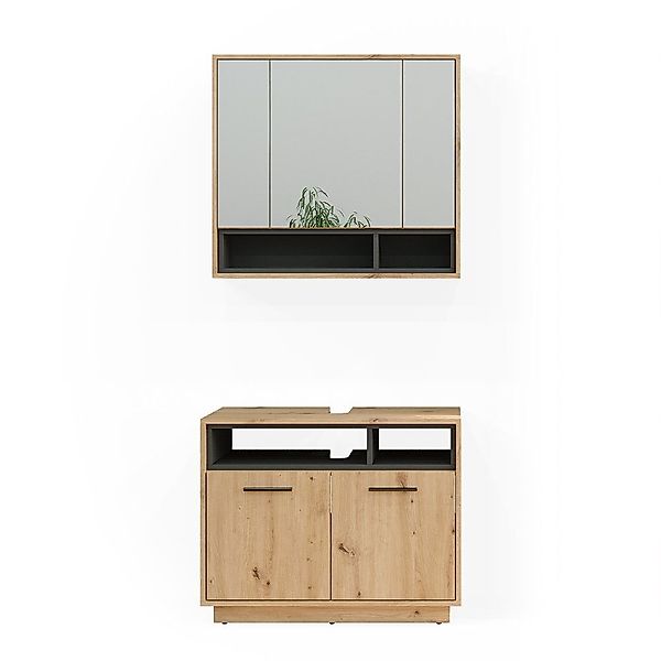 Vicco Badmöbel-Set Beatrice, Eiche/Anthrazit, 2 Teile, günstig online kaufen
