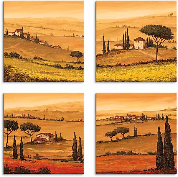 Artland Leinwandbild "Rapsfeld und Mohnfeld Toskanalandschaft" Europa 4 Stk günstig online kaufen