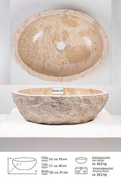 wohnfreuden Aufsatzwaschbecken Erosi Marmor Waschbecken 50 cm creme (Kein S günstig online kaufen