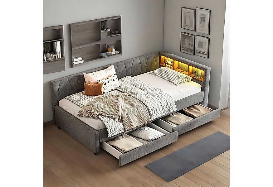 OKWISH Schlafsofa Polsterbett Stauraumbett, Kinderbett mit LED-Umgebungslic günstig online kaufen