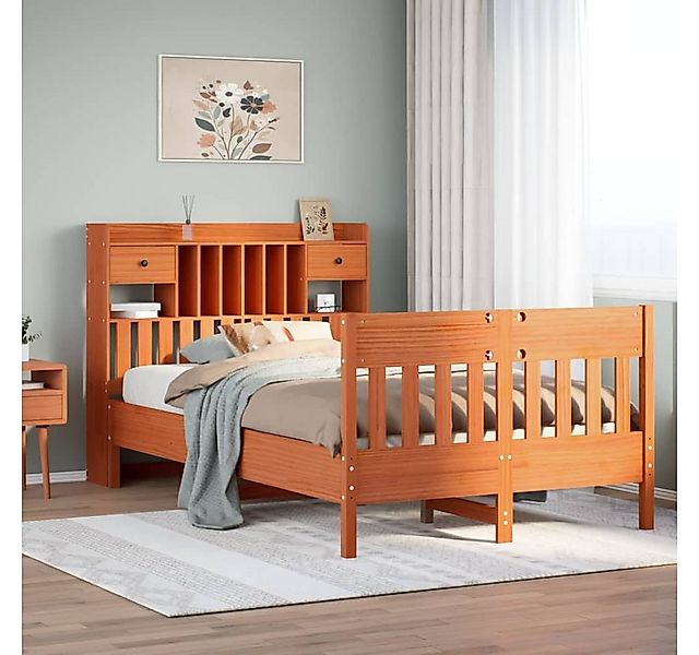 vidaXL Bett, Massivholzbett ohne Matratze Wachsbraun 135x190 cm Kiefernholz günstig online kaufen