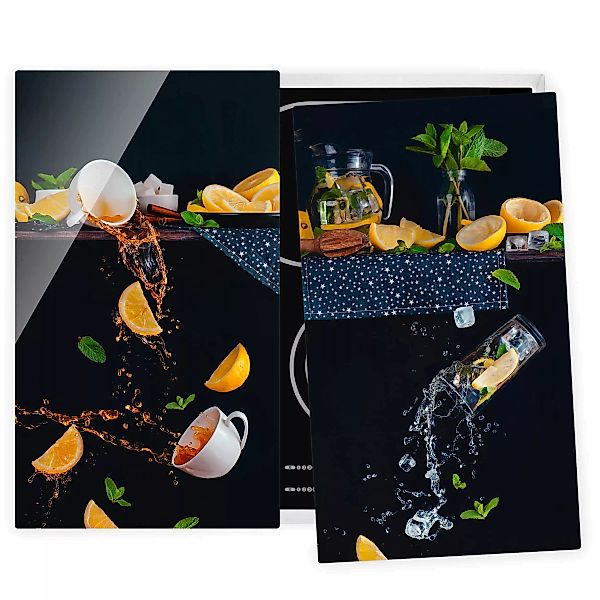 2-teilige Herdabdeckplatte Glas Kulinarisch Citrus Splash günstig online kaufen