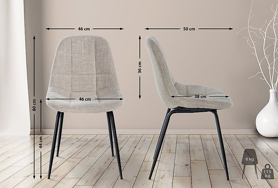 CLP Esszimmerstuhl Tom (2er Set), Stoff- günstig online kaufen