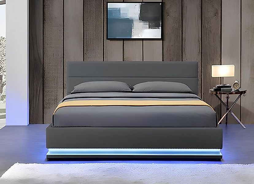 JVmoebel Bett Bett Grau LED Licht Doppelbett 180 x 200 Möbel Einrichtung (B günstig online kaufen