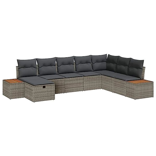 vidaXL 8-Teiliges Gartensofa-Set mit Kissen in Grau aus Polyester-Rattan 33 günstig online kaufen