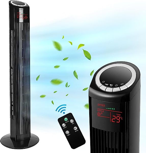 ZMH Turmventilator Schwarz Leise 90° Oszillierender günstig online kaufen