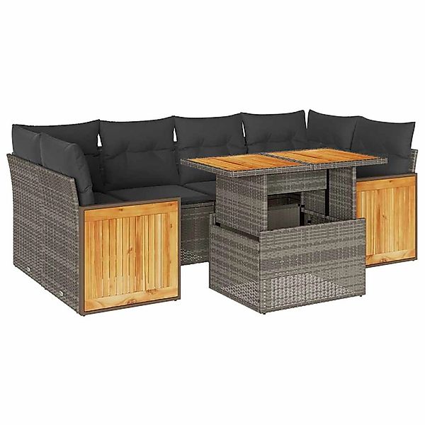 vidaXL 7-Tlg Garten-Sofagarnitur mit Kissen Grau Poly Rattan Akazie 3327679 günstig online kaufen