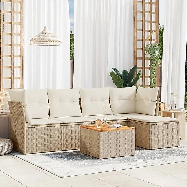 vidaXL 6-Tlg Garten-Sofagarnitur mit Kissen Beige Poly Rattan 3255946 günstig online kaufen