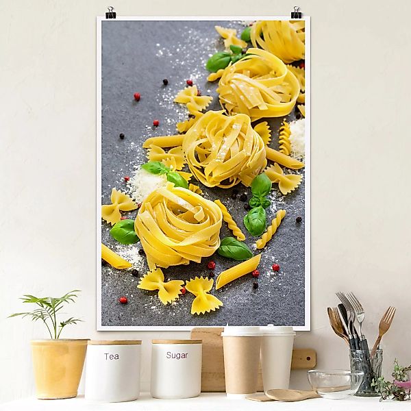 Poster Pastamix mit Basilikum günstig online kaufen