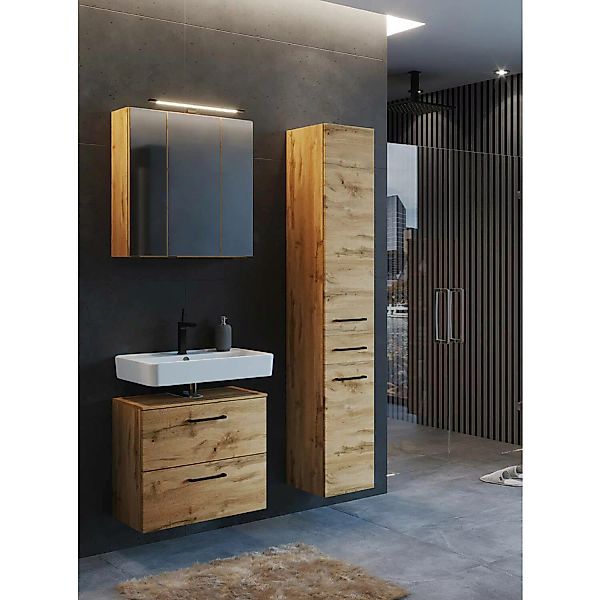 Badezimmer Set Industrial Style 60 cm Waschbeckenunterschrank mit Hochschra günstig online kaufen