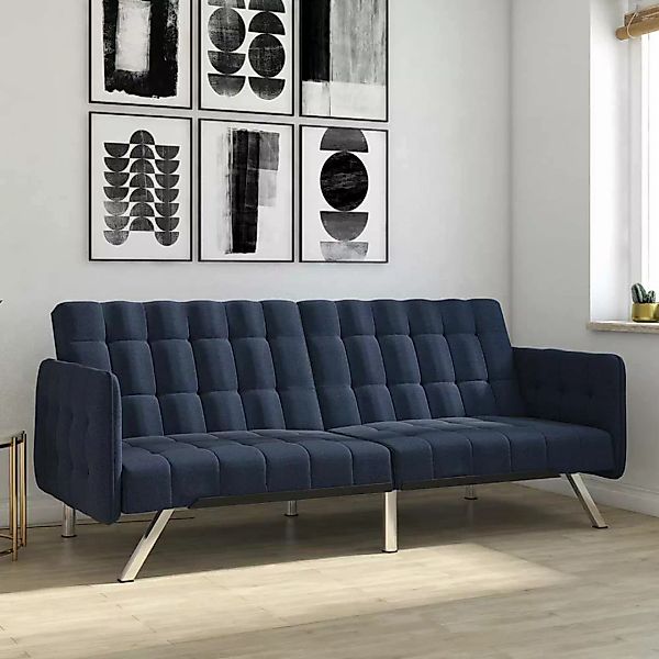 Zweisitzer Schlafsofa Blau aus Webstoff Fußgestell aus Metall günstig online kaufen