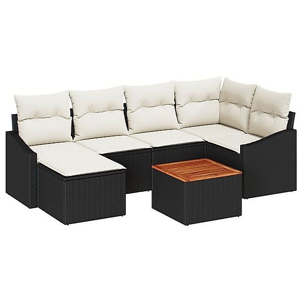 vidaXL Loungesofa 7-teiliges Garten Sofa Set mit Kissen Schwarz Polyrattan, günstig online kaufen