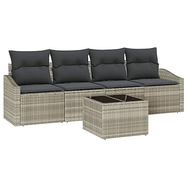 vidaXL Sofa Set mit Kissen 5-Tlg Hellgrau und Dunkelgrau Poly-Rattan 335526 günstig online kaufen
