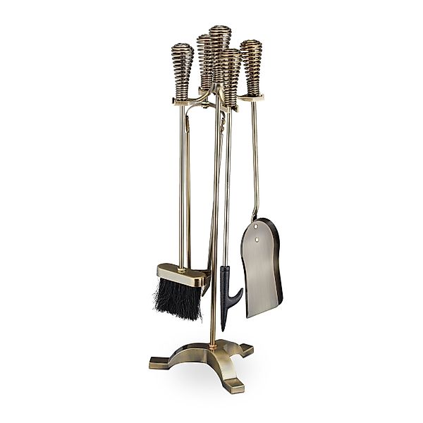 relaxdays Kamingarnitur 5-teiliges Kaminbesteck in Gold, günstig online kaufen