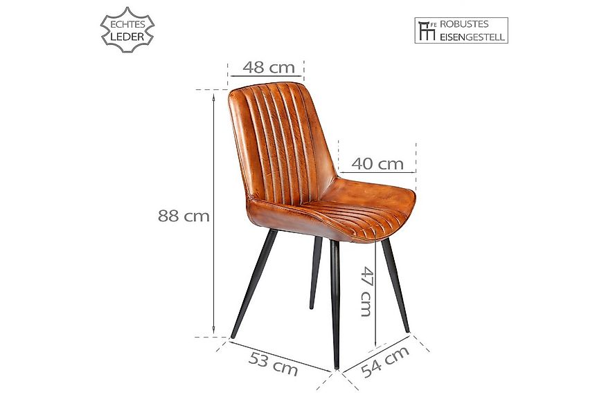 Casa Moro Polsterstuhl Stuhl Esszimmer Leder Braun Industrial Chic (Echtled günstig online kaufen