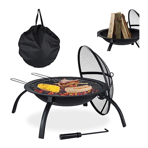 relaxdays Feuerschale XL Feuerschale mit Grillzubehör, günstig online kaufen