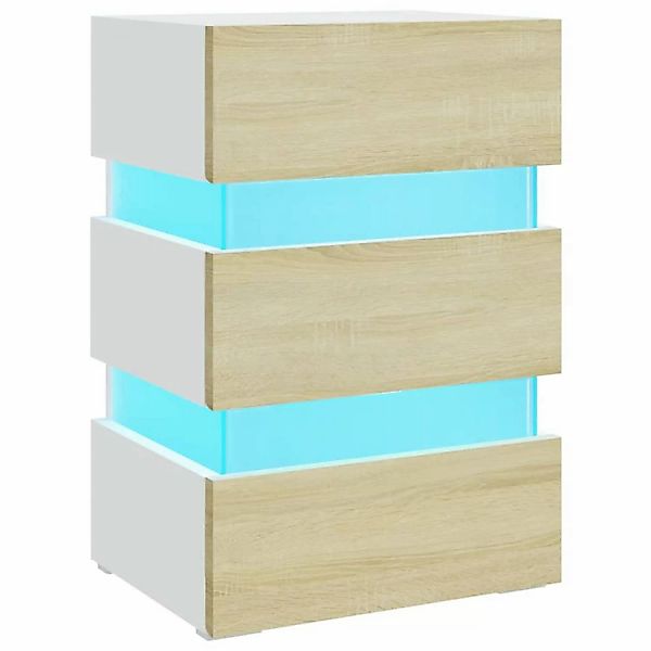 Led-nachttisch Weiß Und Sonoma-eiche 45x35x67 Cm Spanplatte günstig online kaufen